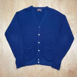 Vintage Cardigan Bay Hill Large Solid Blue Long Sleeve Made in USA Sweater